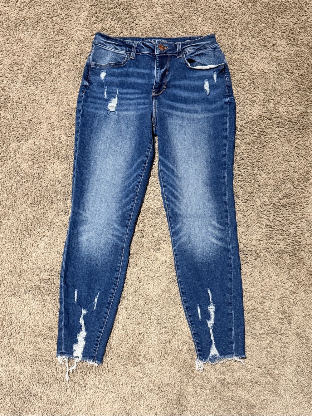 Maurices Distressed Dark Blue Ankle Jeans